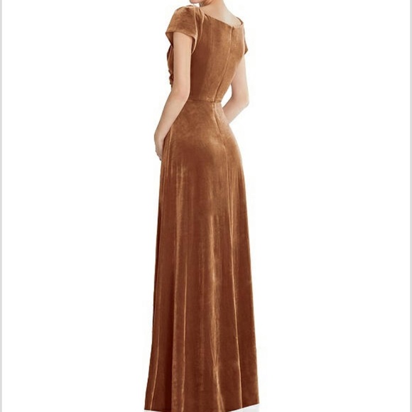 Thread Cap Sleeve Faux Wrap Velvet Maxi Dress in Golden Almond - Picture 2 of 9